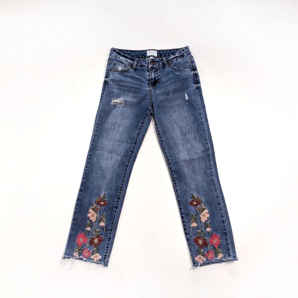 Celebrity Pink Floral Embroidered Boho Ankle Capri